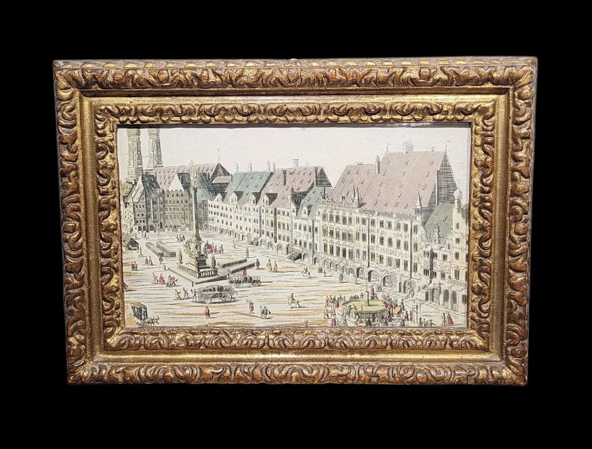 Carved And Gilded Frame With Ancient Engraving, Piedmont, 18th Century