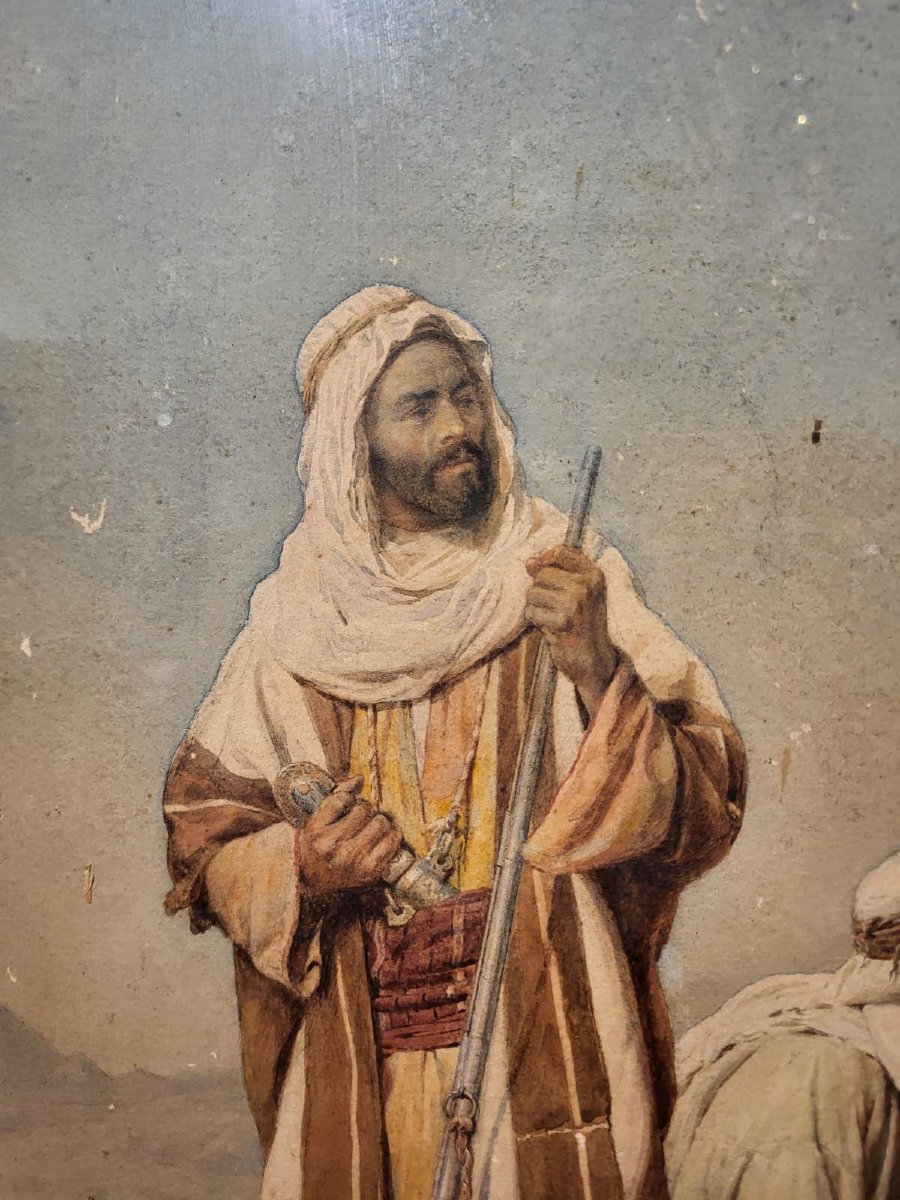 Peinture orientaliste à l’aquarelle, signé F. Bartolini. Environ 1880. -photo-3