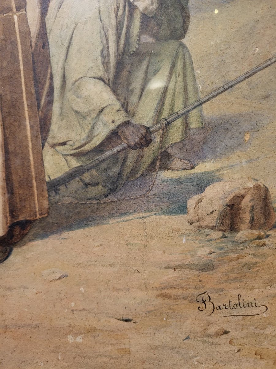 Peinture orientaliste à l’aquarelle, signé F. Bartolini. Environ 1880. -photo-1