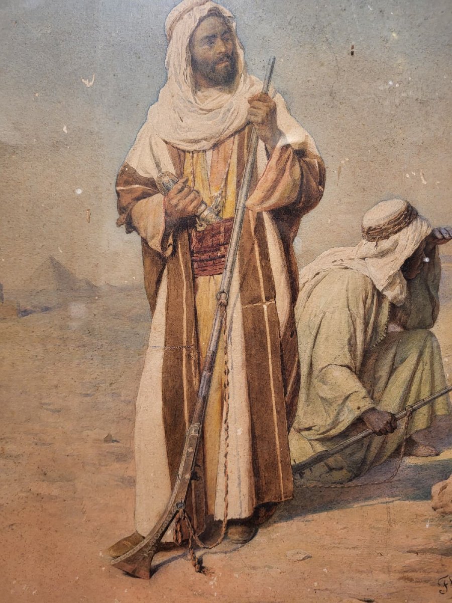 Peinture orientaliste à l’aquarelle, signé F. Bartolini. Environ 1880. -photo-4