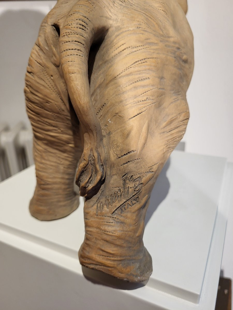 Éléphant en terre cuite, signé Bruno Tornati en collaboration pour Cacciapuoti-photo-3
