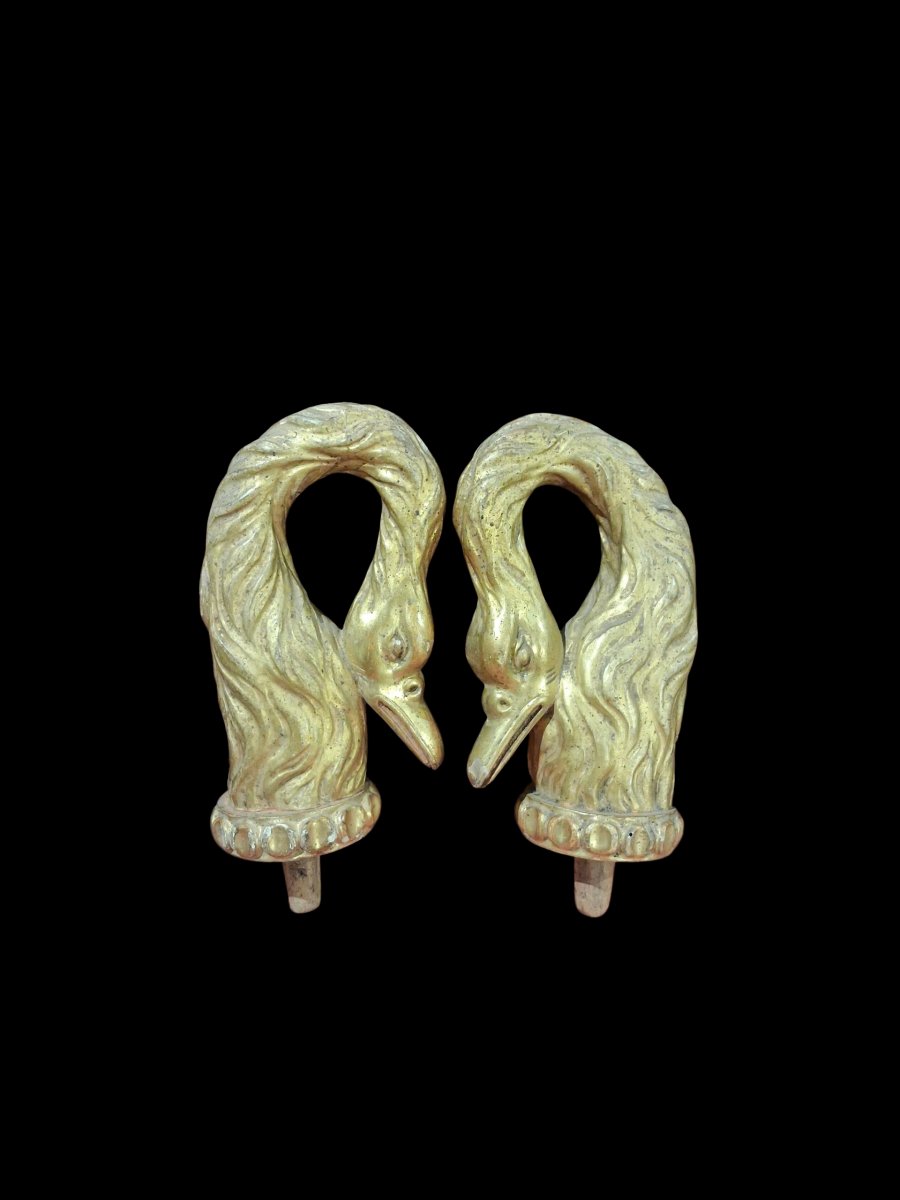 Pair Of Swan-shaped Finials, Tuscany, 18th Century.-photo-2