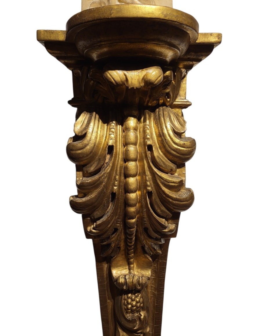 Colonne en bois porte-sculpture murale, Toscane, XVIIe siècle-photo-2