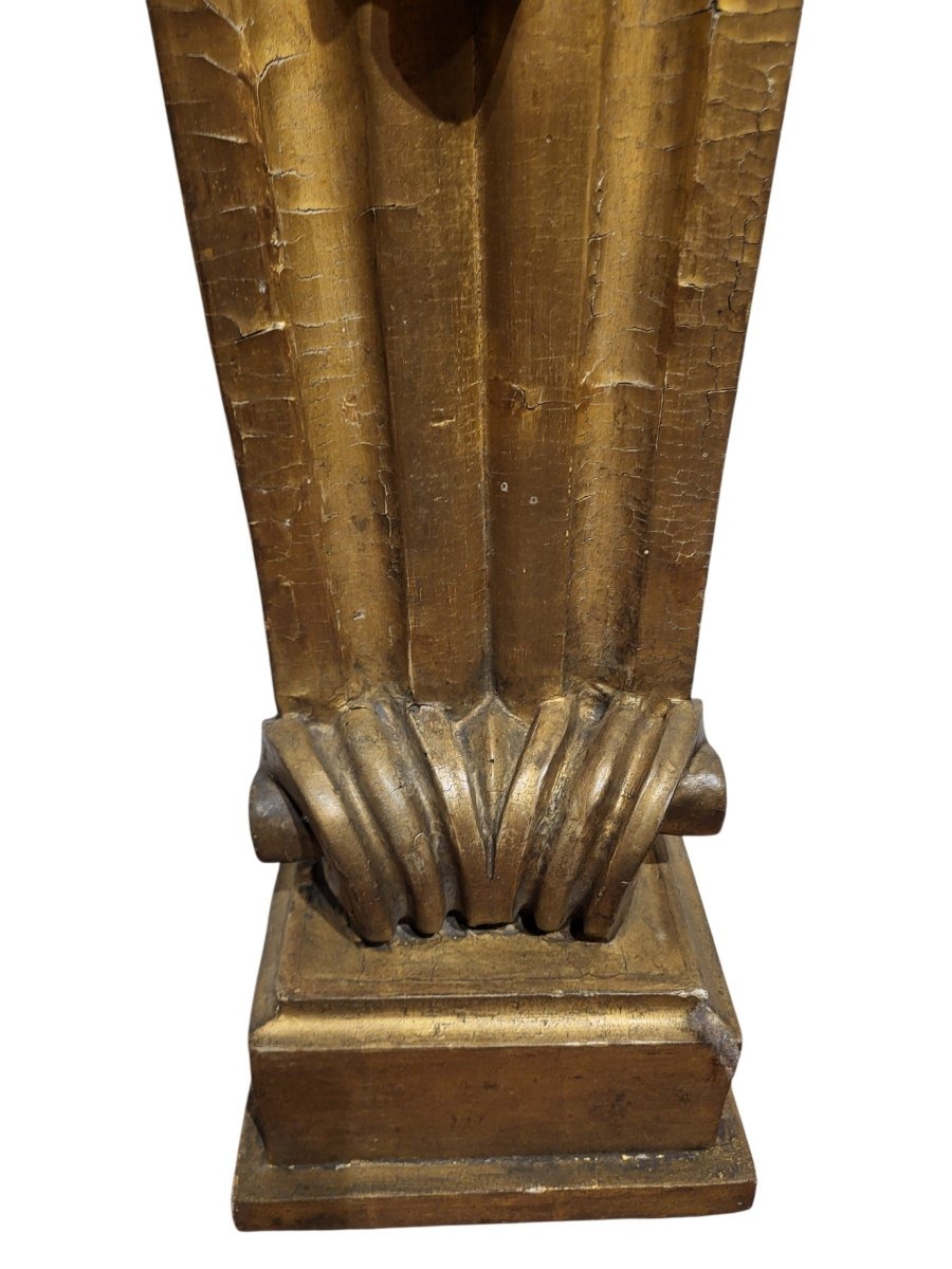 Colonne en bois porte-sculpture murale, Toscane, XVIIe siècle-photo-5