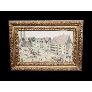 Carved And Gilded Frame With Ancient Engraving, Piedmont, 18th Century