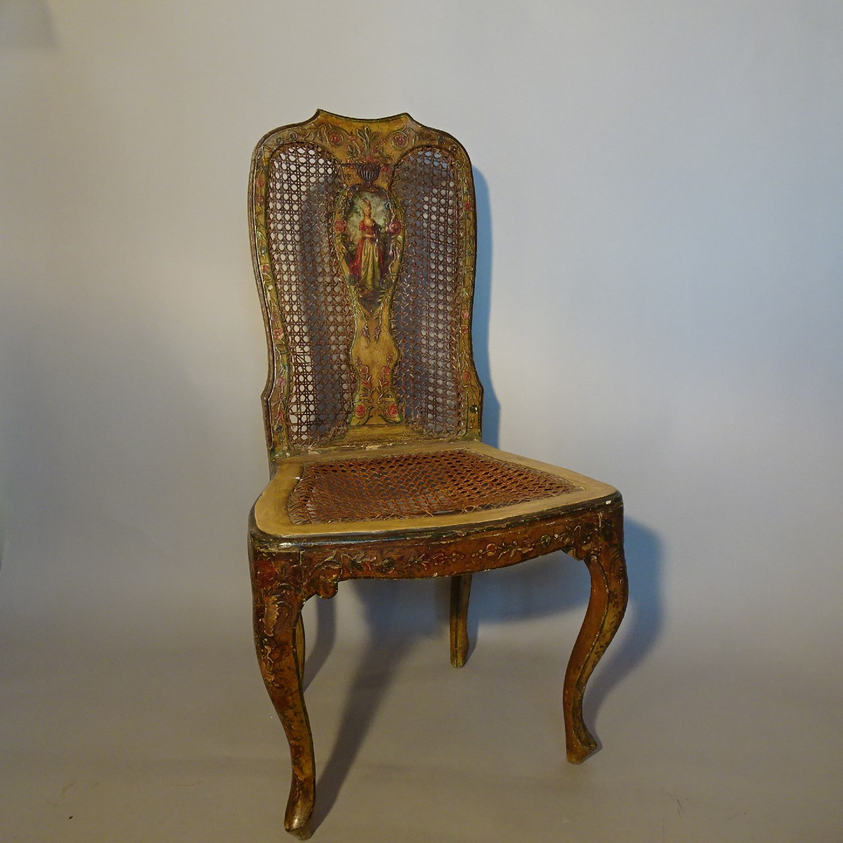 Venetian Lacquered Wooden Chair, 18th Century-photo-1