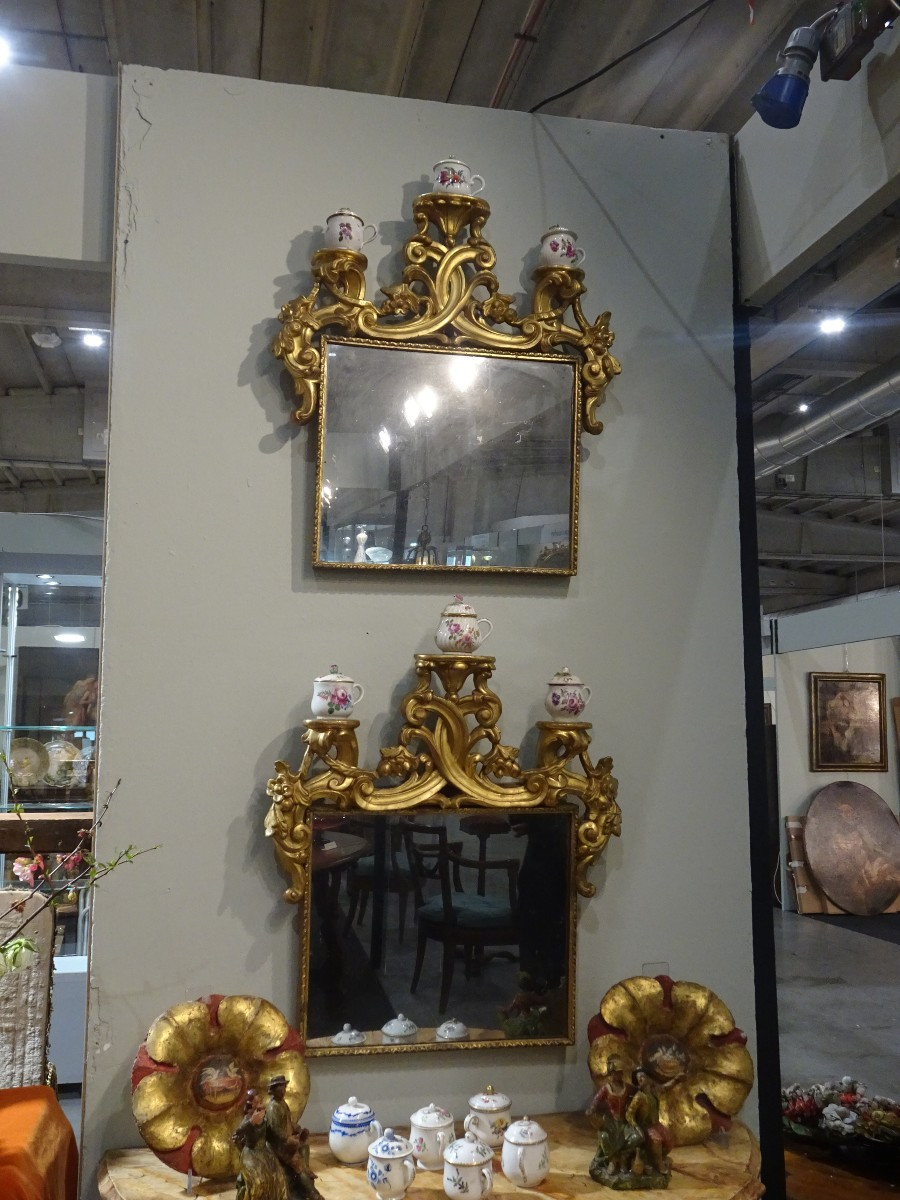 18th-century Gilded Wooden Mirrors With Shelves For Porcelain-photo-4