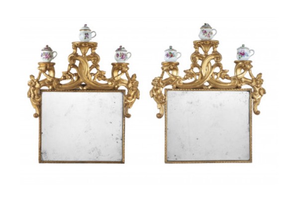18th-century Gilded Wooden Mirrors With Shelves For Porcelain