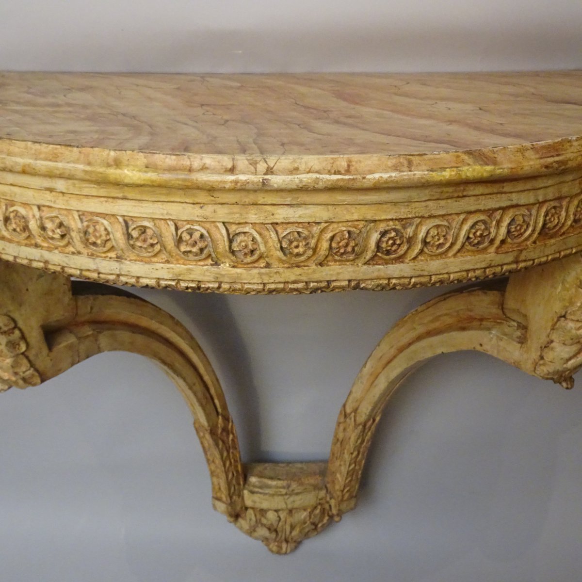 Console demi-lune laquée Louis XVI-photo-3