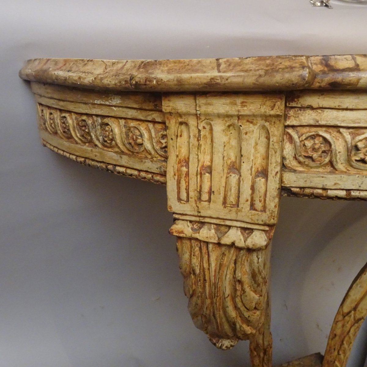 Console demi-lune laquée Louis XVI-photo-2