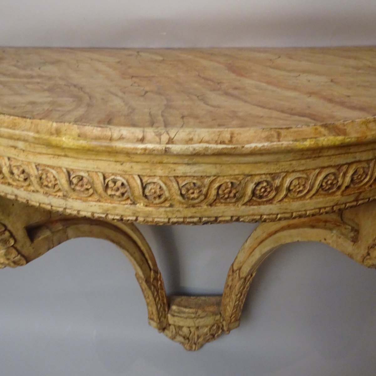 Console demi-lune laquée Louis XVI-photo-4