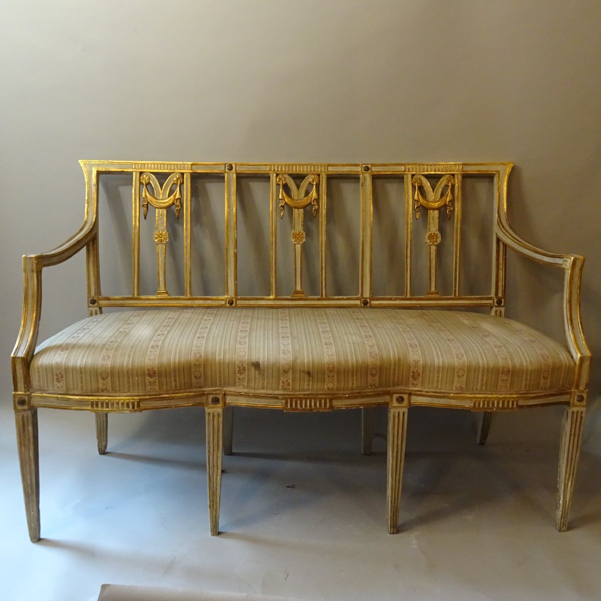 Louis XVI Sofa In Lacquered And Gilded Wood 