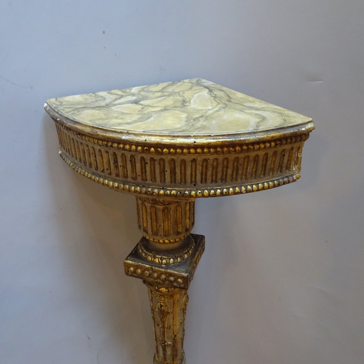 Louis XVI-style Corner Console Table In Lacquered And Gilded Wood -photo-3
