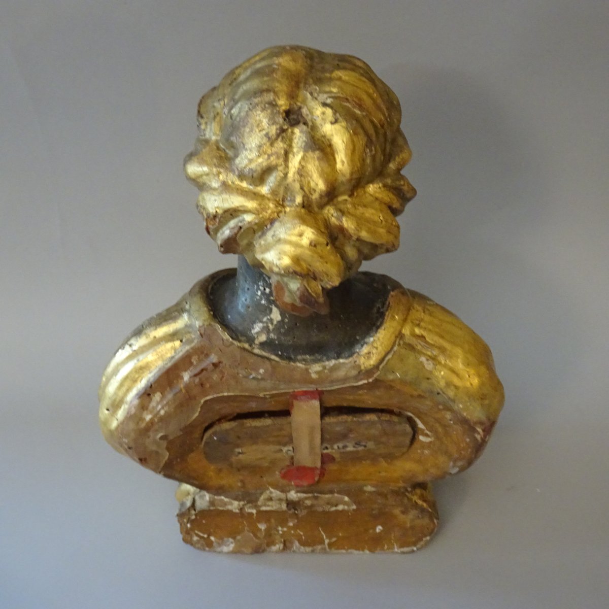 Buste-reliquaire en bois doré, XVIIIe siècle-photo-5