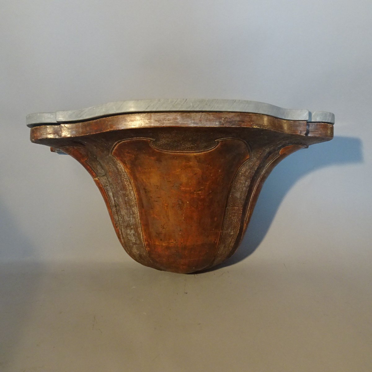 Luigi XV Teardrop-shaped Console Table In Silver-finished Wood -photo-2