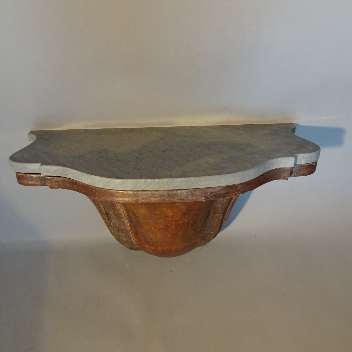Luigi XV Teardrop-shaped Console Table In Silver-finished Wood -photo-3