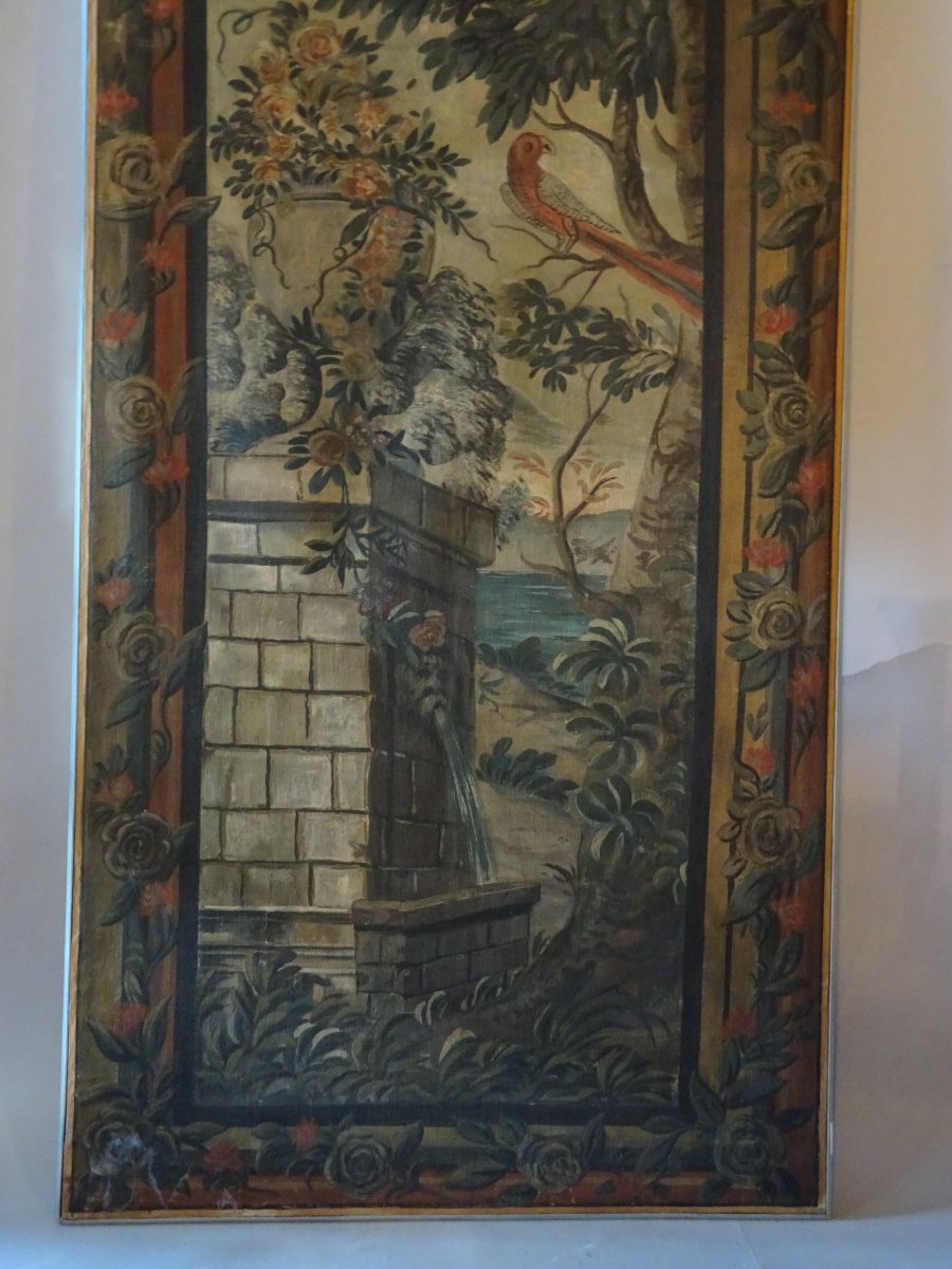 Panneau décoratif peint à la tempera sur toile, XIXe siècle-photo-3