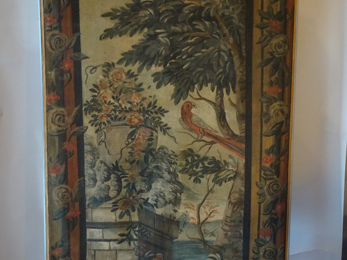 Panneau décoratif peint à la tempera sur toile, XIXe siècle-photo-4