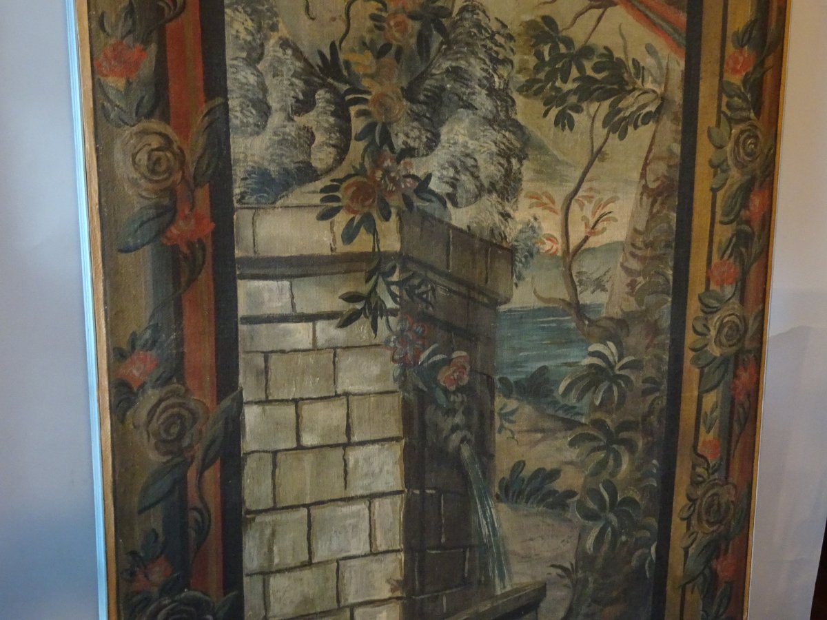 Panneau décoratif peint à la tempera sur toile, XIXe siècle-photo-2