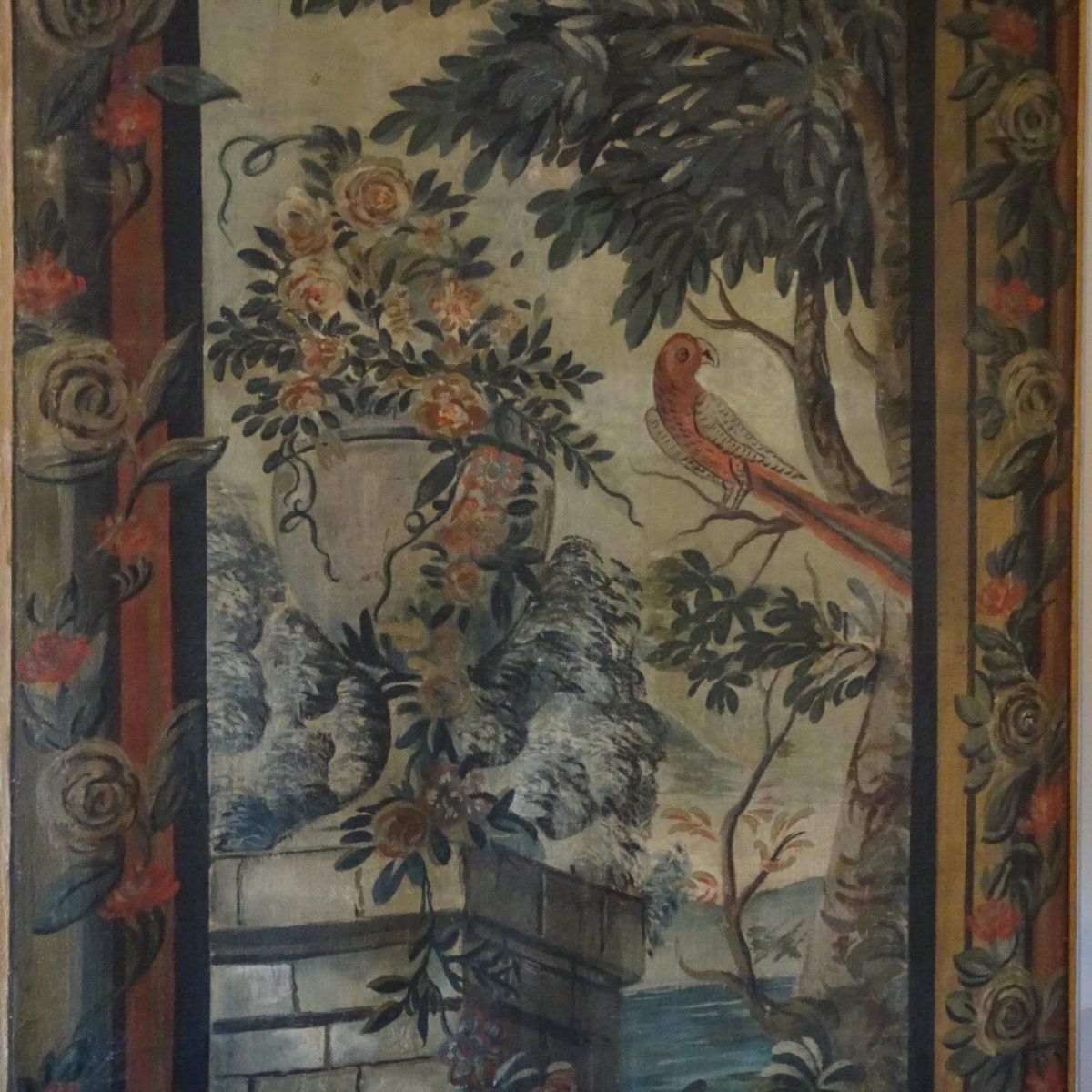 Panneau décoratif peint à la tempera sur toile, XIXe siècle-photo-3
