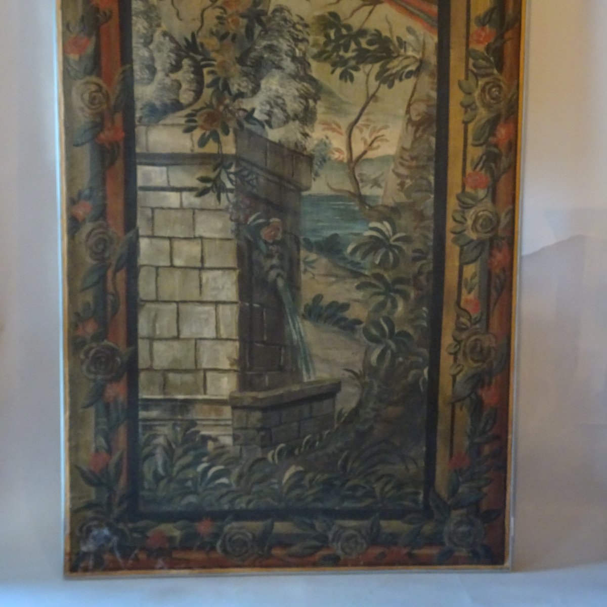 Panneau décoratif peint à la tempera sur toile, XIXe siècle-photo-4