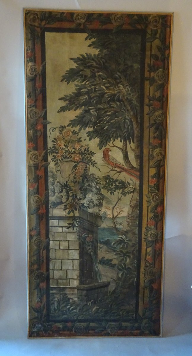 Panneau décoratif peint à la tempera sur toile, XIXe siècle