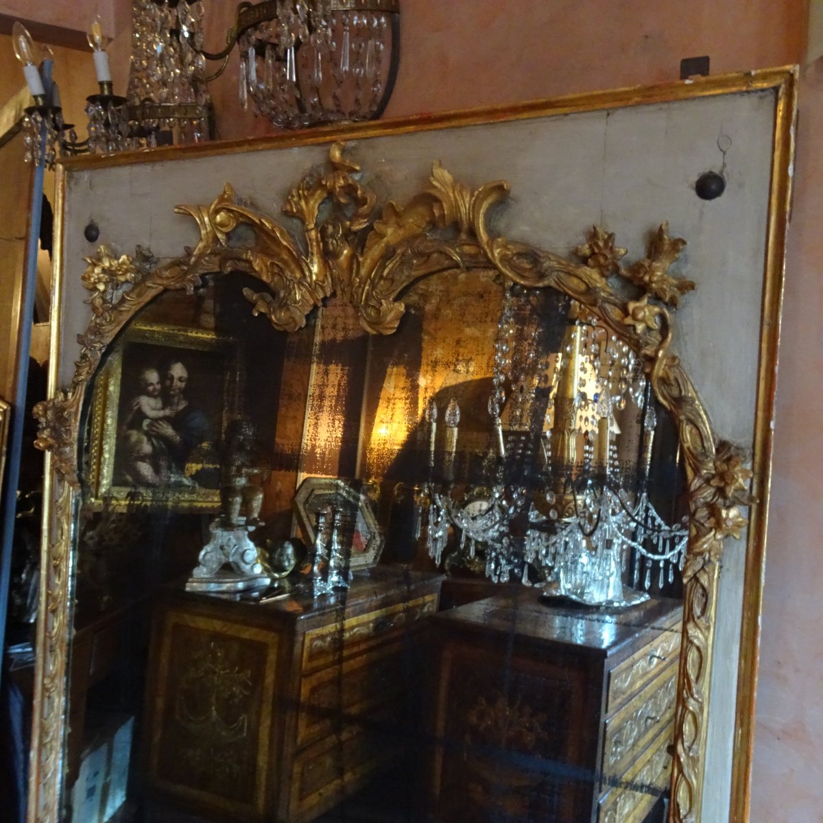 Grand miroir de cheminée Louis XV-photo-3
