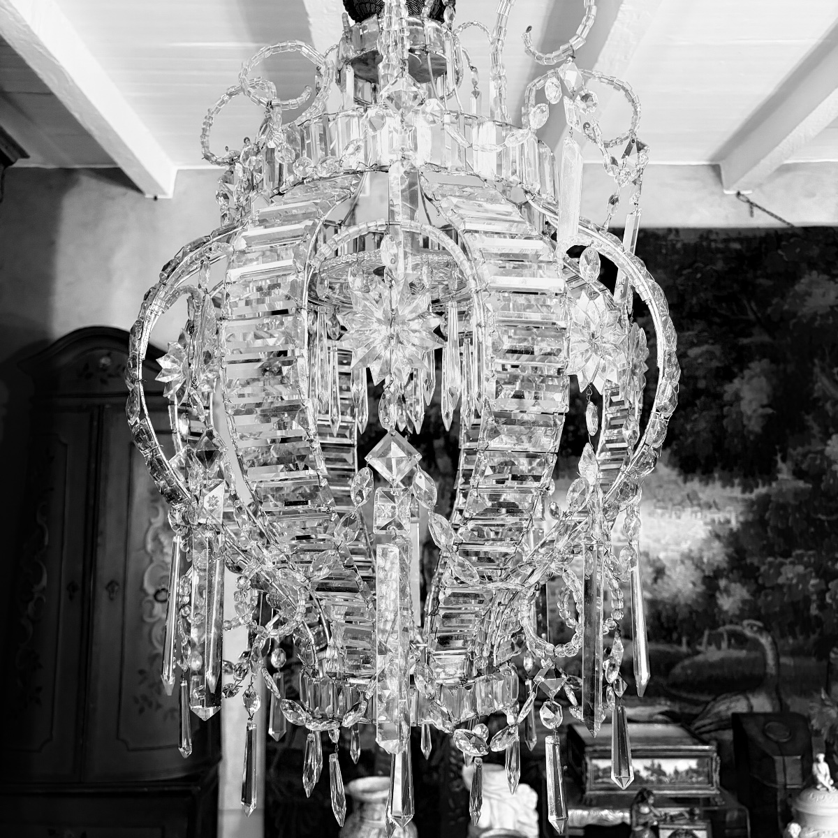Lustre montgolfière à cristaux taillés, début du XXe siècle-photo-2