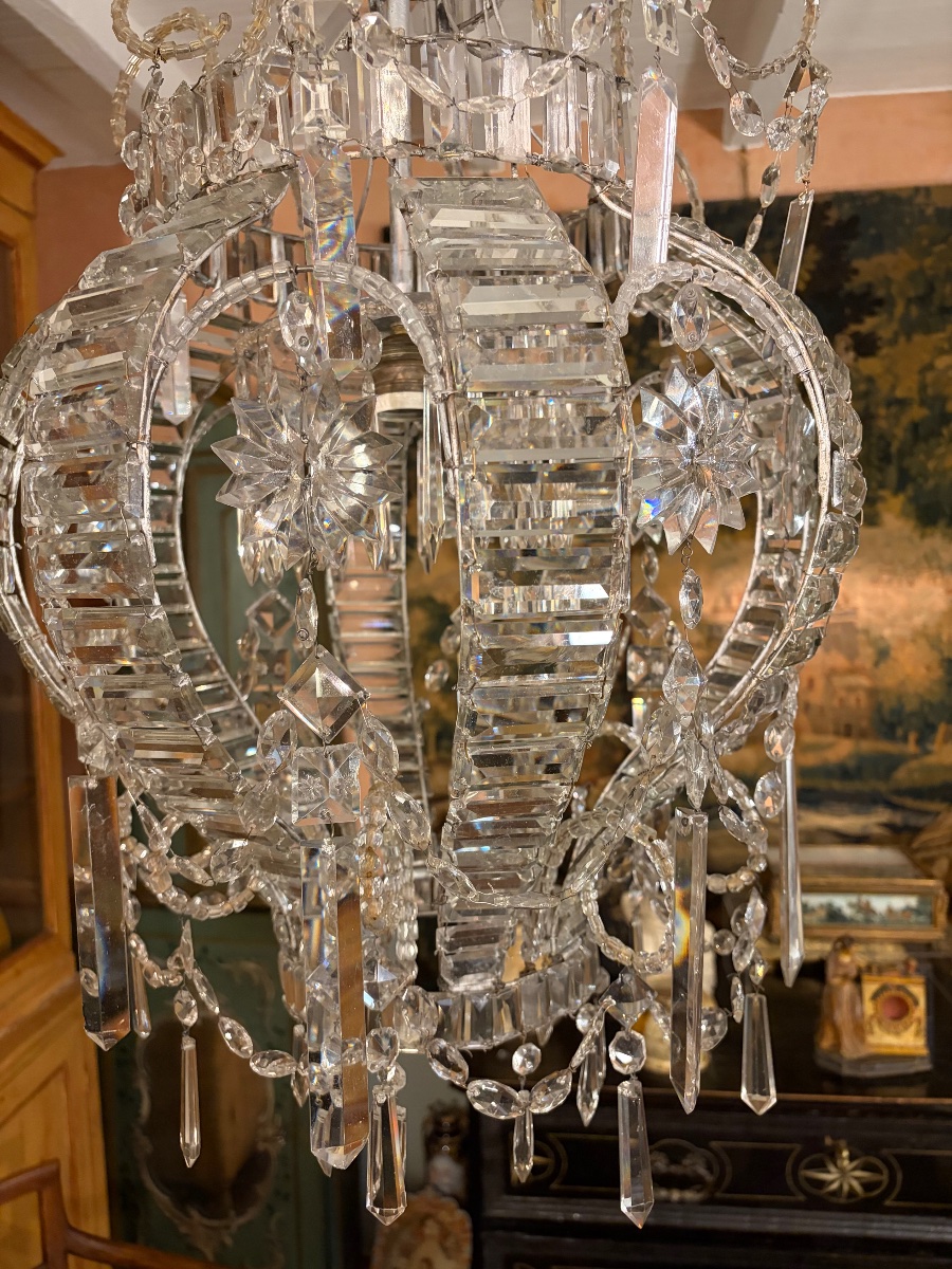 Lustre montgolfière à cristaux taillés, début du XXe siècle-photo-4