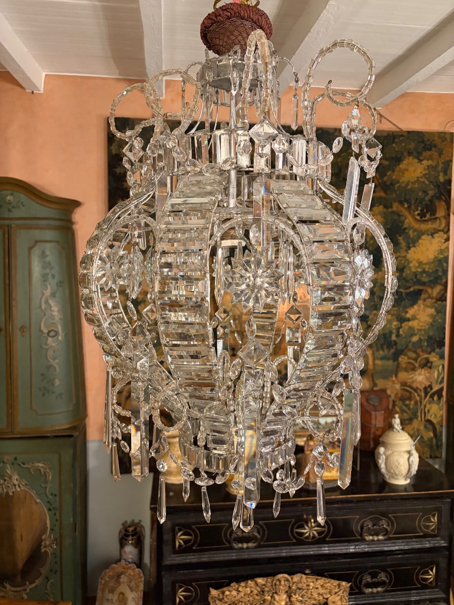 Lustre montgolfière à cristaux taillés, début du XXe siècle-photo-3
