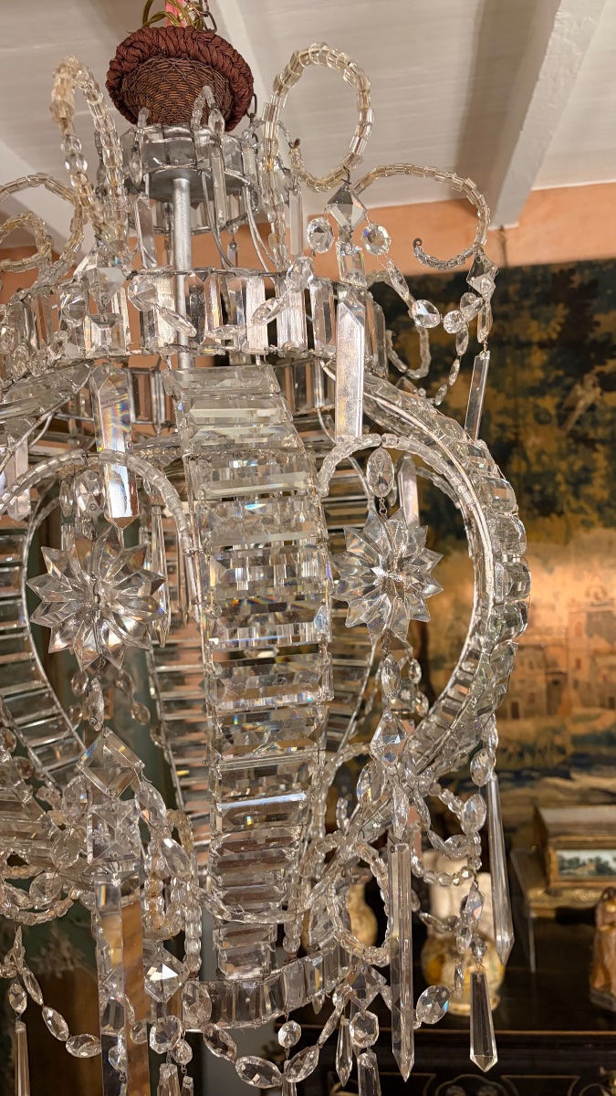 Lustre montgolfière à cristaux taillés, début du XXe siècle-photo-1