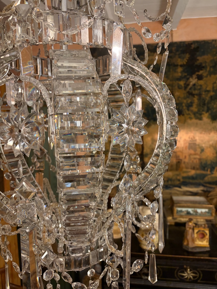 Lustre montgolfière à cristaux taillés, début du XXe siècle-photo-2