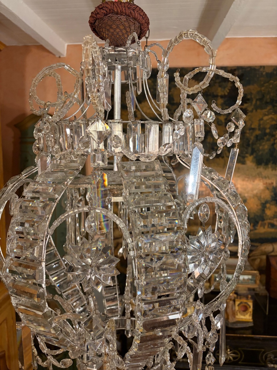 Lustre montgolfière à cristaux taillés, début du XXe siècle-photo-3