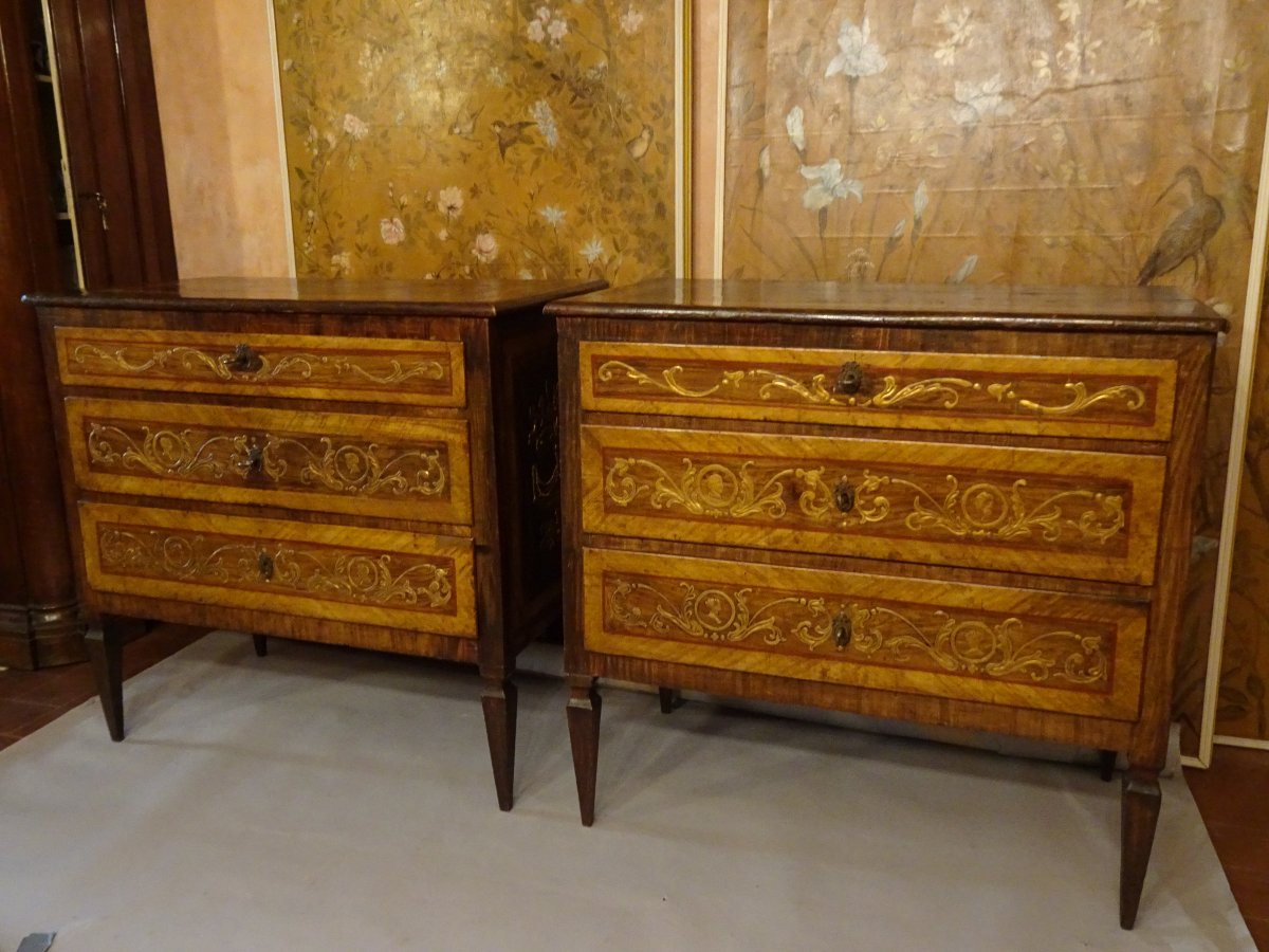 Paire de petites commodes à décor en pastille, fin du XVIIIe siècle.-photo-3