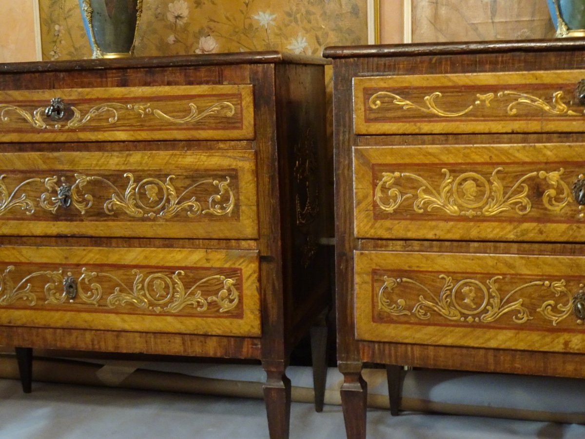 Paire de petites commodes à décor en pastille, fin du XVIIIe siècle.-photo-2