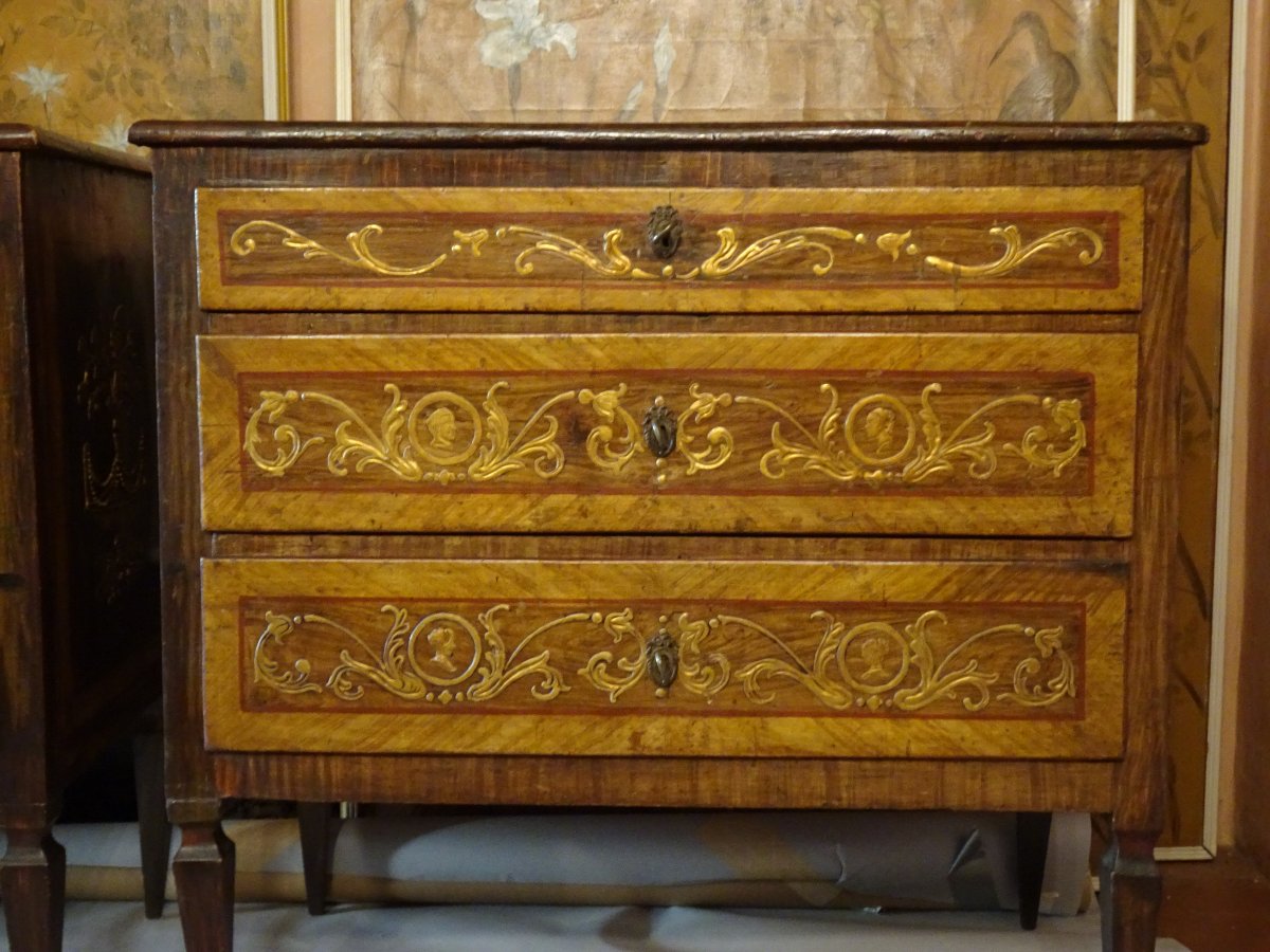 Paire de petites commodes à décor en pastille, fin du XVIIIe siècle.-photo-7
