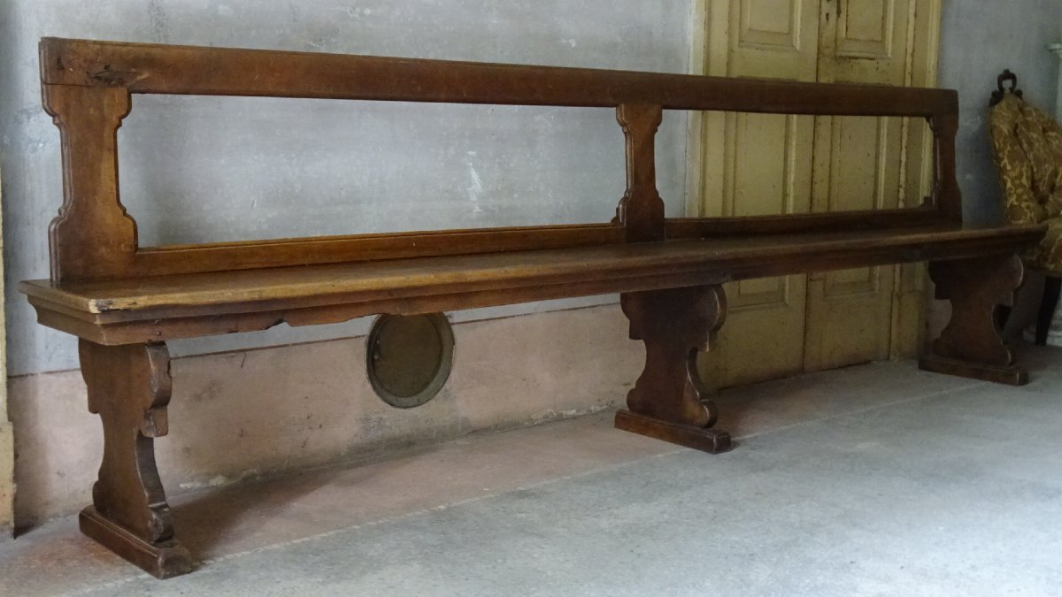 Large 17th-century Emilian Walnut Bench-photo-2