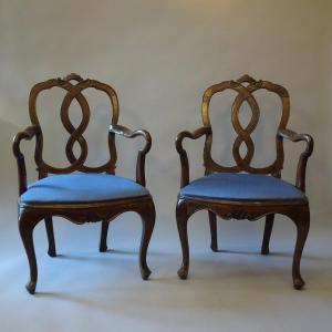 Pair Of Louis XV Armchairs, Venice, Mid-18th Century