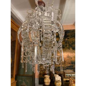 Lustre montgolfière à cristaux taillés, début du XXe siècle