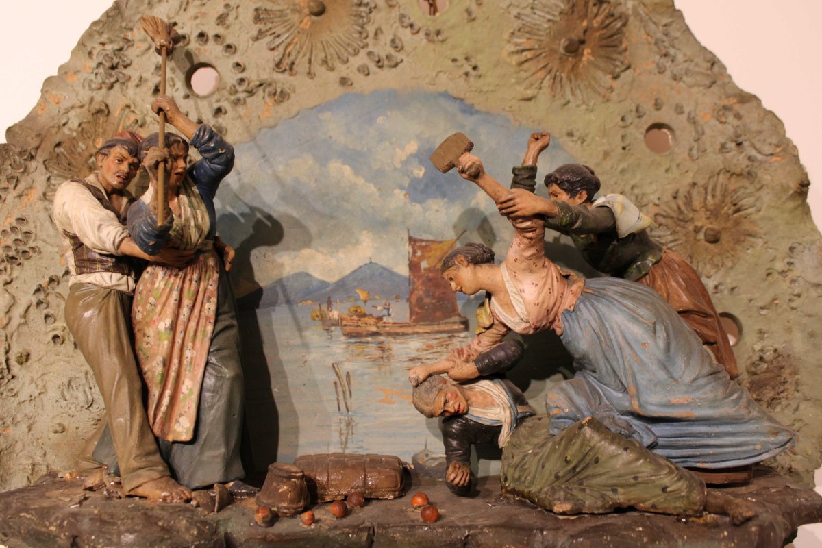 Assiette En Terre Cuite Polychrome Scène De Naples Du 19ème Siècle-photo-4