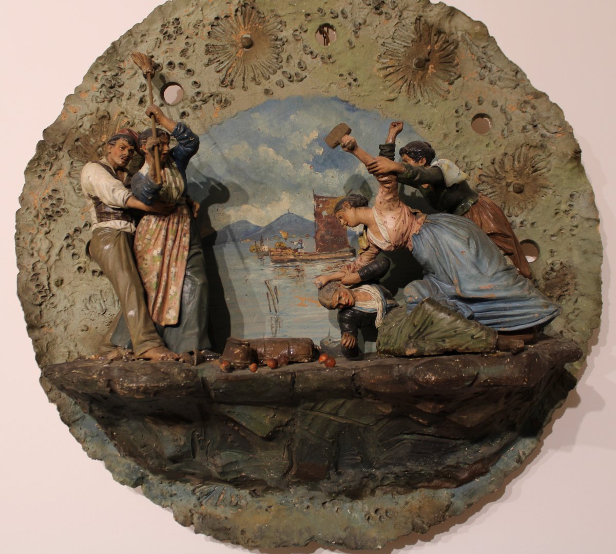 Assiette En Terre Cuite Polychrome Scène De Naples Du 19ème Siècle-photo-5