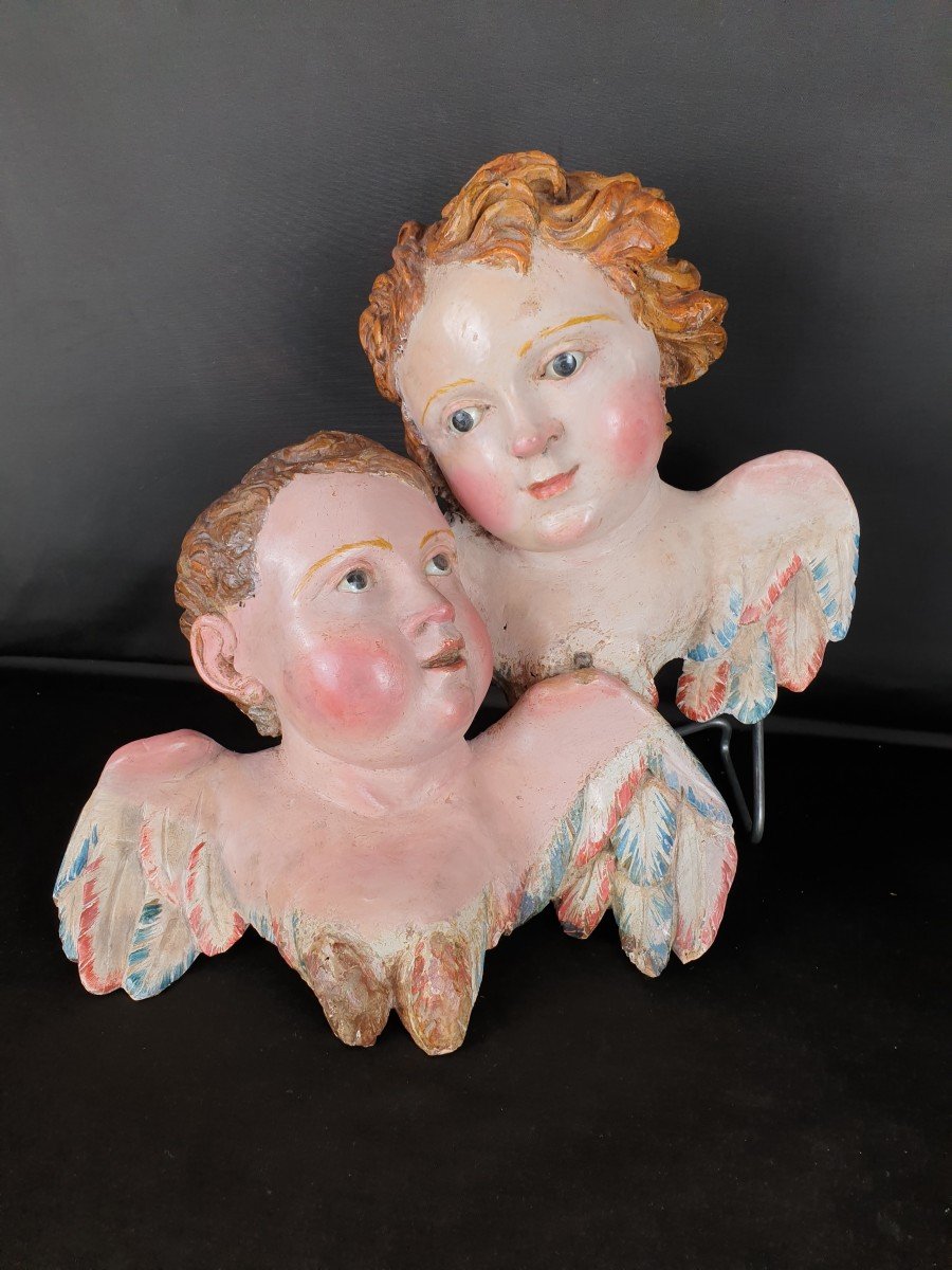 Sculpture  Napolitaine En Bois Du XVIIIe Siècle d'Angelots