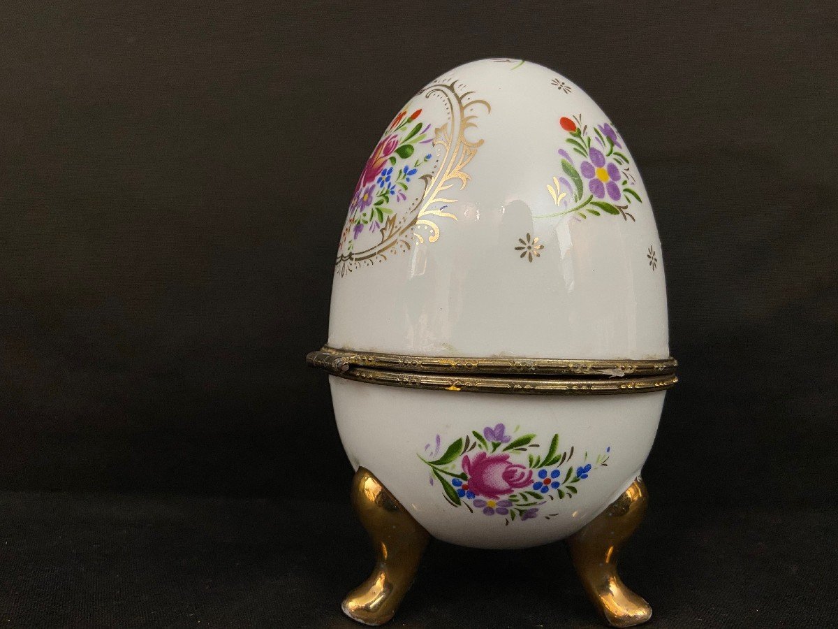 Oeuf En Porcelaine Avec Horloge Du 19ème Siècle-photo-3