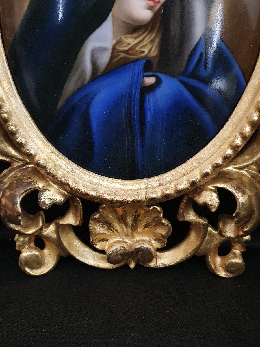 Peinture Du XIXe Siècle De La Madonna Del Dito Sur Porcelaine.-photo-3