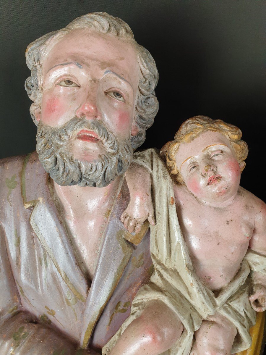 Saint Joseph And The Child, Eighteenth Century Neapolitan Sculpture-photo-2