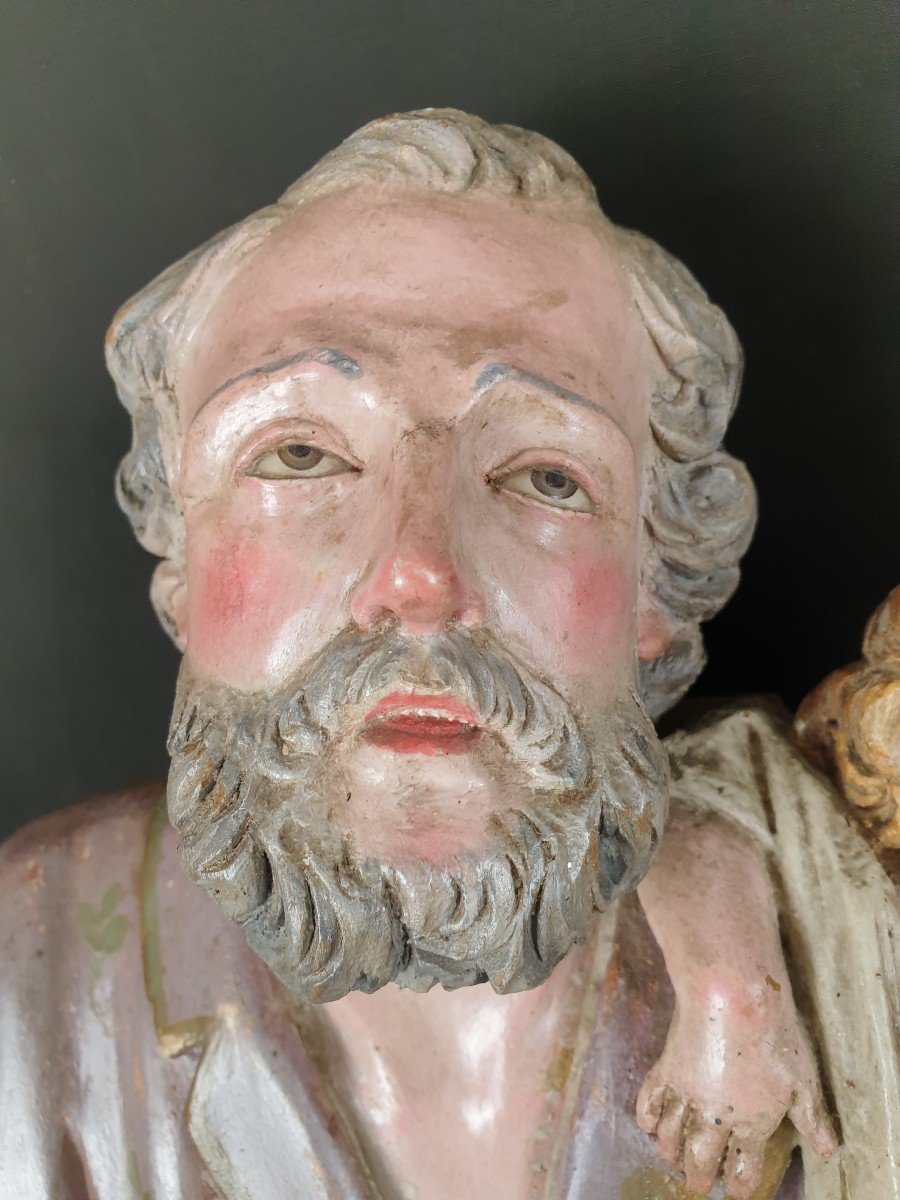 Saint Joseph And The Child, Eighteenth Century Neapolitan Sculpture-photo-3