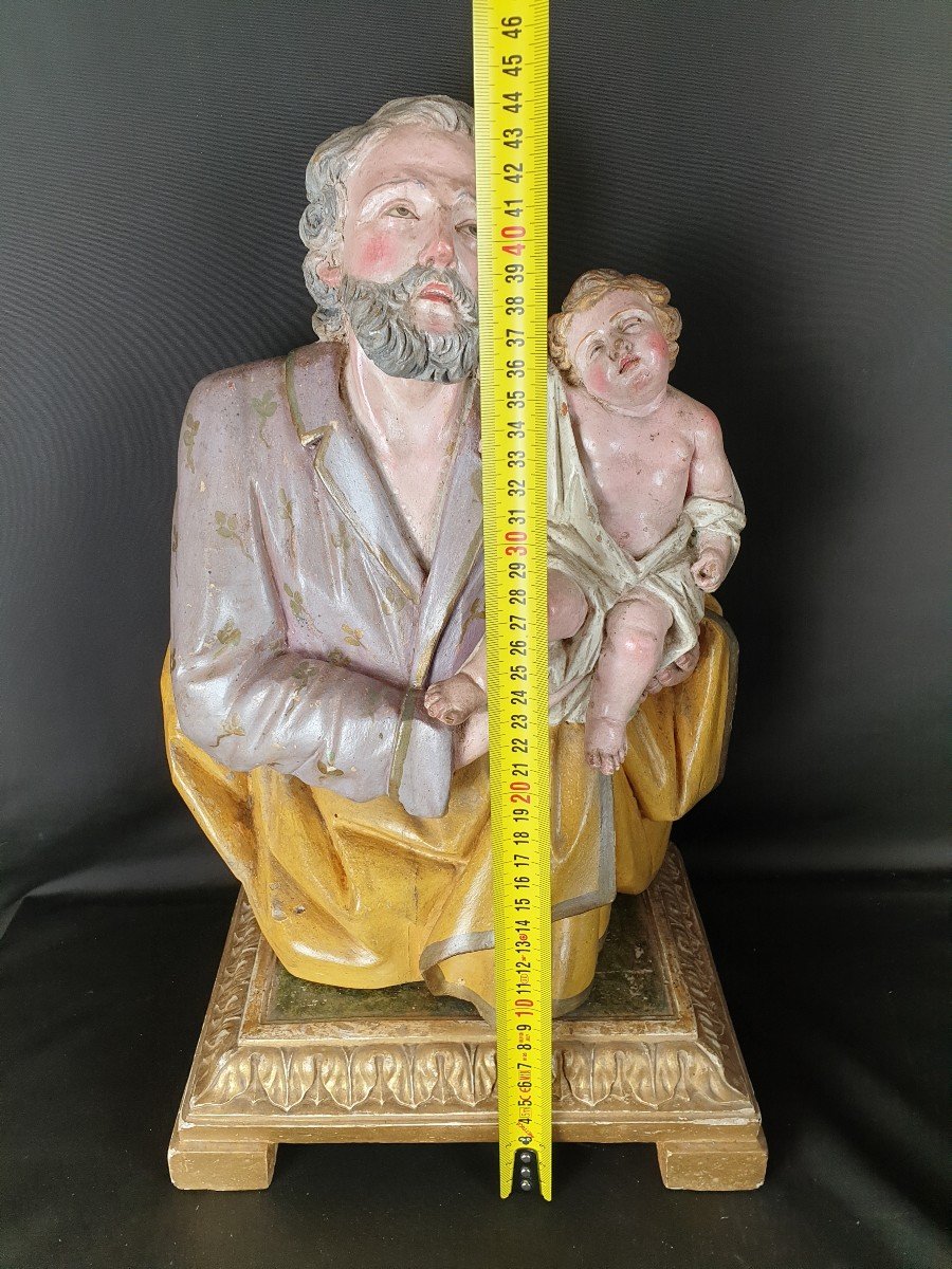 Saint Joseph And The Child, Eighteenth Century Neapolitan Sculpture-photo-4
