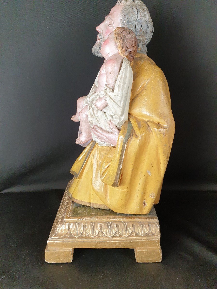 Saint Joseph And The Child, Eighteenth Century Neapolitan Sculpture-photo-2