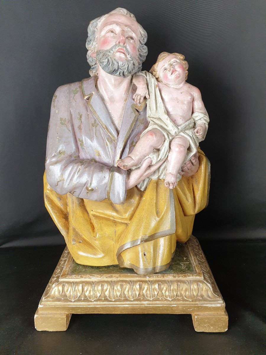 Saint Joseph And The Child, Eighteenth Century Neapolitan Sculpture