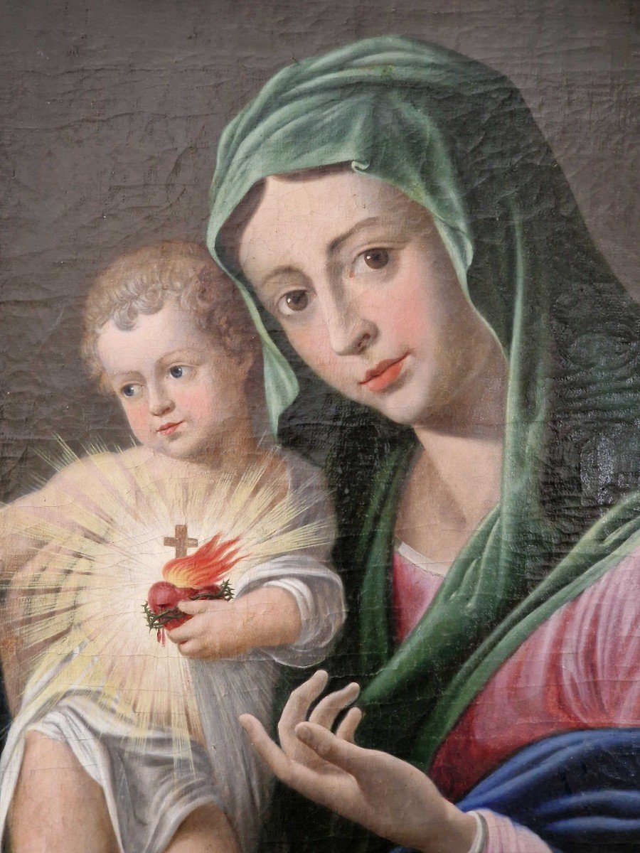 Vierge à l'Enfant, Peinture à l'Huile Sur Toile Du XIXe Siècle Naples-photo-3